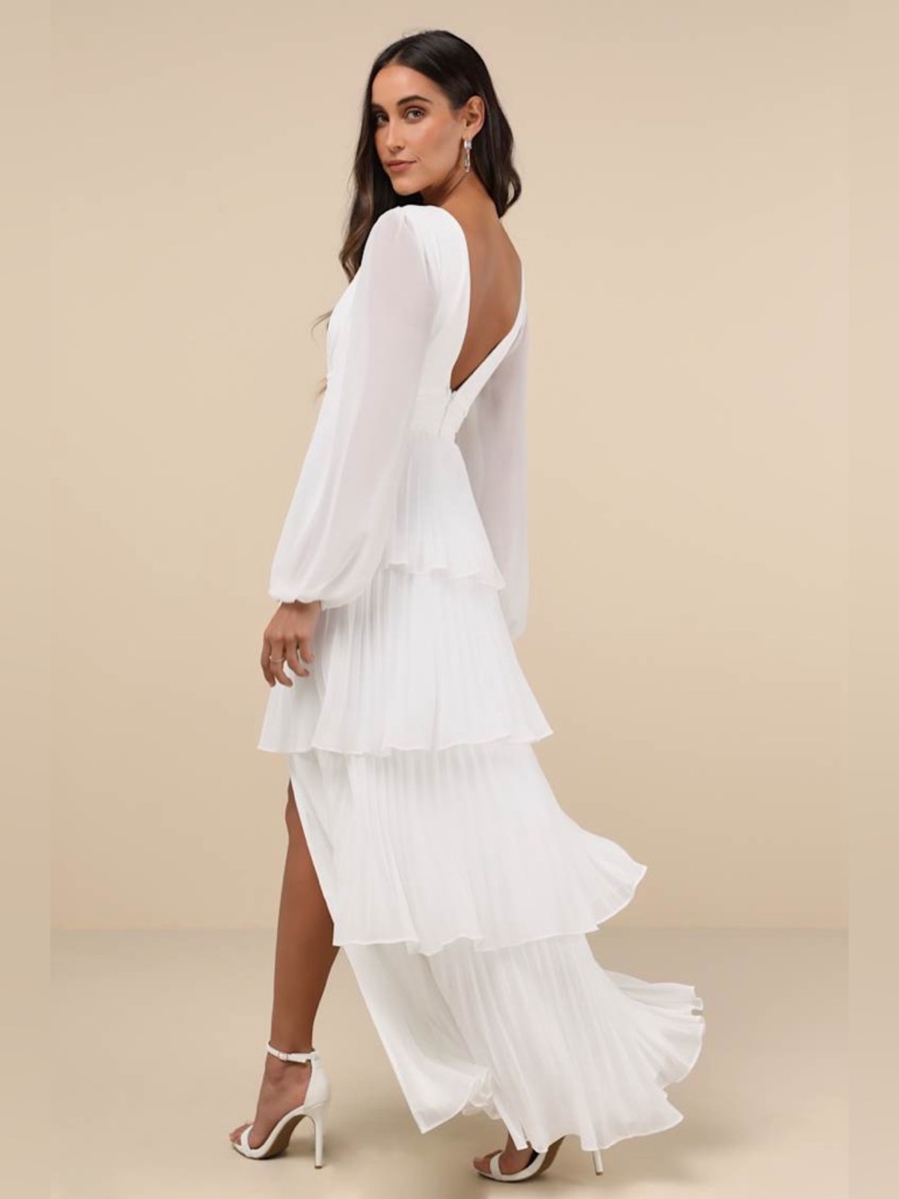 NWT Lulus Graceful Finesse White Pleated Long Sleeve Maxi Dress - Picture 4 of 9
